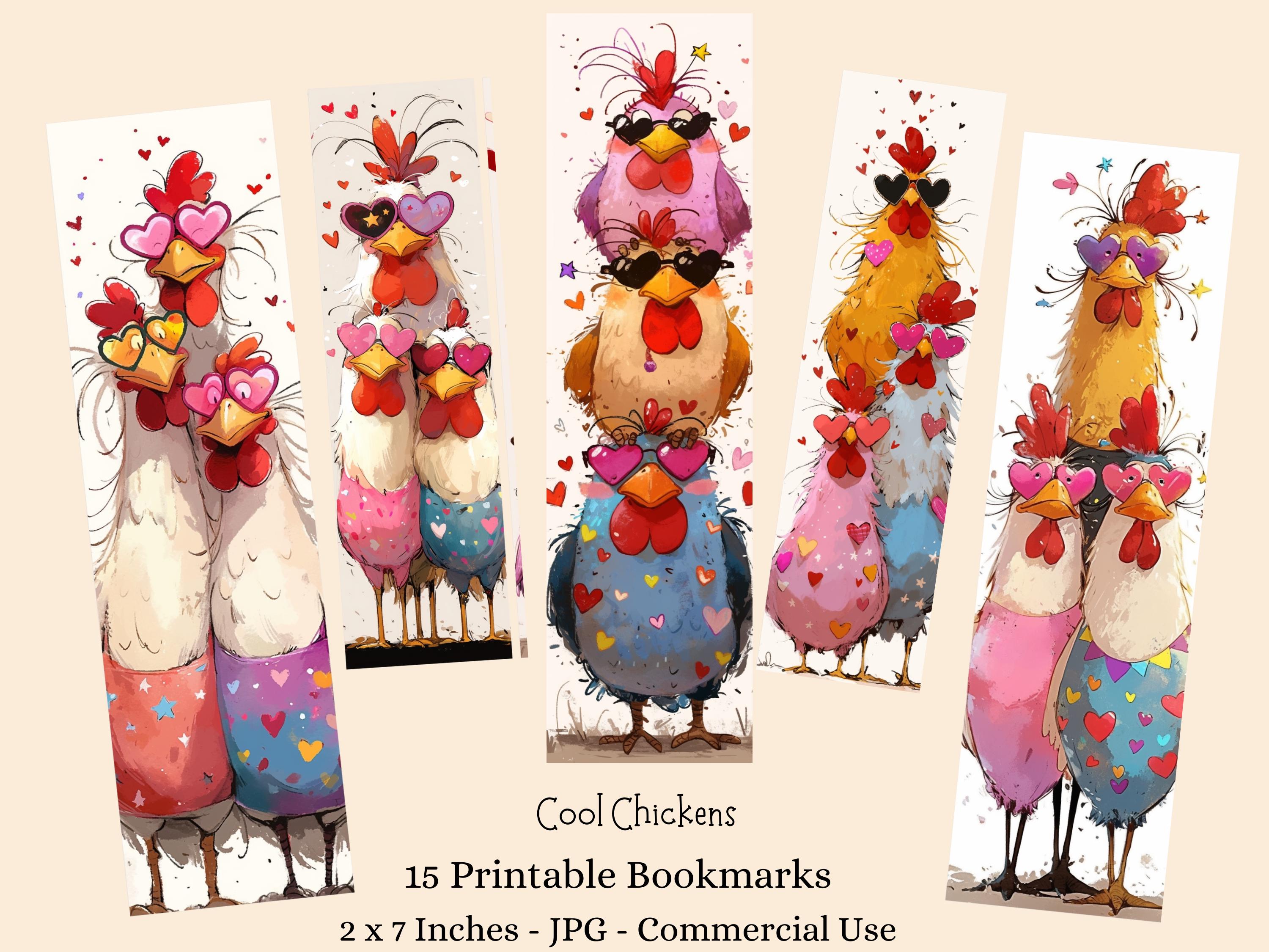 Funny Chickens Bookmarks Quirky Kids Craft, Printable 15 JPG…