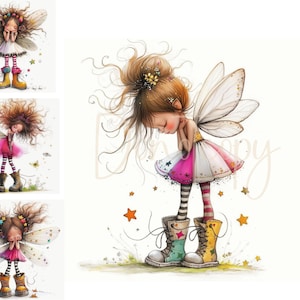 Clip art di fatine stravaganti, 14 immagini JPG ad acquerello ad alta risoluzione, diario di ritagli, scrapbooking, creazione di biglietti, fate stravaganti, artigianato di carta, effimeri, arte digitale