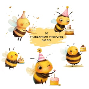 Bee Clipart, Adorable Bee Print Printable Watercolour clipart High Quality PNGs, Digital download Paper craft Junk Journals Birthday Bees