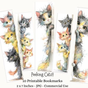 Marque-pages imprimables Funny Cats Téléchargements numériques 10 fichiers JPG Feuilles de marque-page Artisanat pour enfants Chats mignons Chatons Marque-pages Ensemble de marque-pages originaux