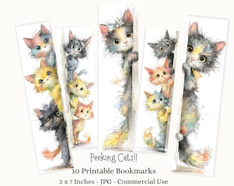 Funny Cats Printable Bookmarks Digital Downloads 10 JPG files Bookmark Sheets Kids Craft Cute Cats Kittens Bookmarks Quirky Bookmark Set