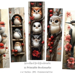 Quirky Birds Printable Bookmarks Digital Downloads 15 JPG files Bookmark Sheets Kids Craft Owls Bookmarks Birds Bookmarks, Bookmark Set