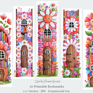 Whimsical Flower Bookshop Printable Bookmarks, Kids Craft Digital Download
