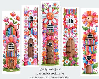 Whimsical Flower Bookshop Printable Bookmarks, Kids Craft Digital Download