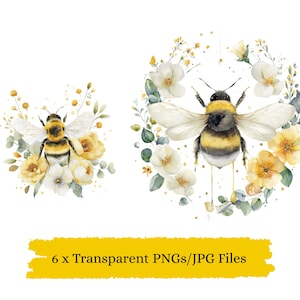 Bee Clipart, Adorable Bee Print Printable Watercolour clipart High Quality PNGs/JPGs, Digital download Paper craft Junk Journals Bumble Bees