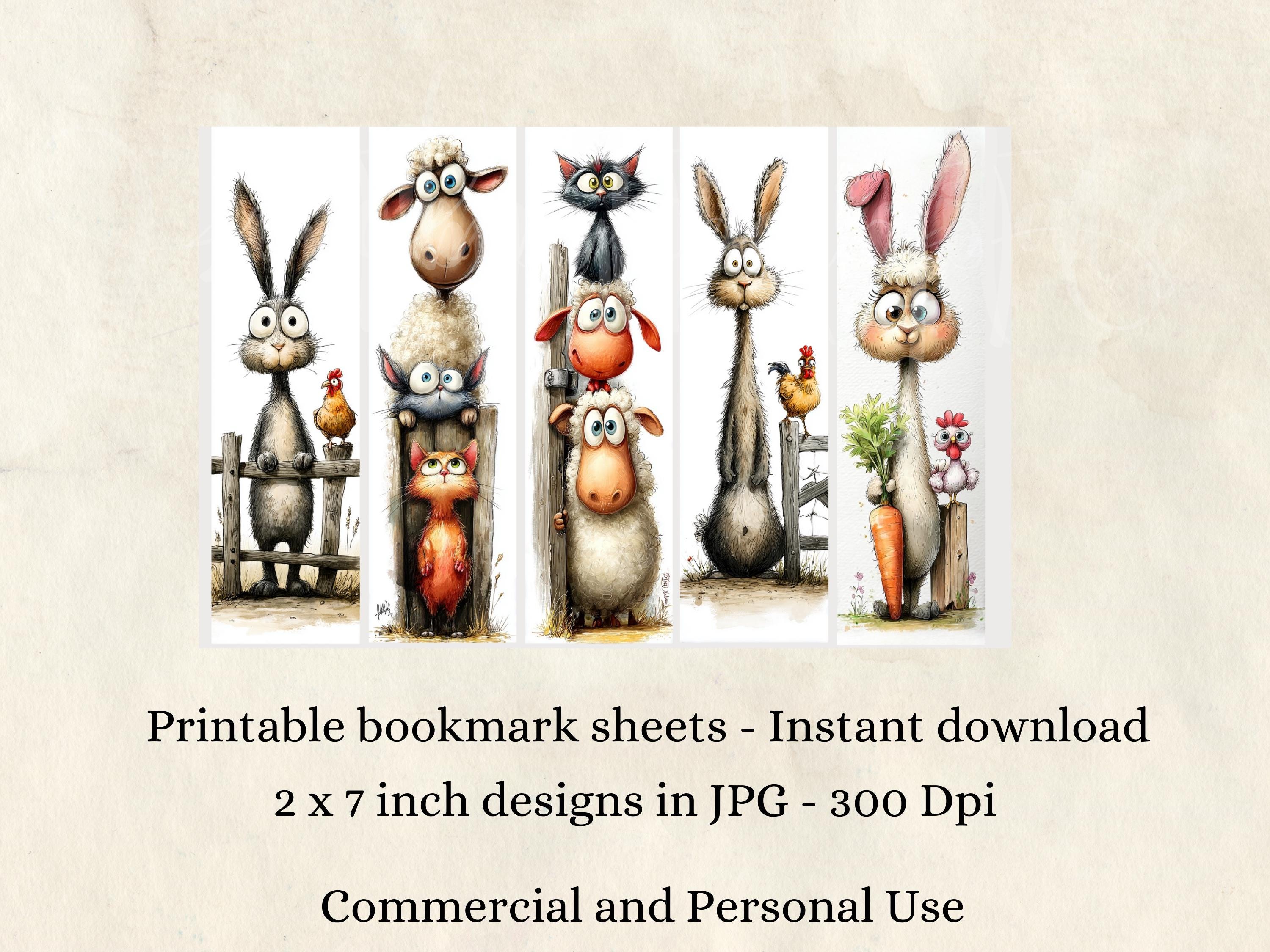 Funny Farm Animals Printable Bookmarks Digital Download - 20 JPG ...