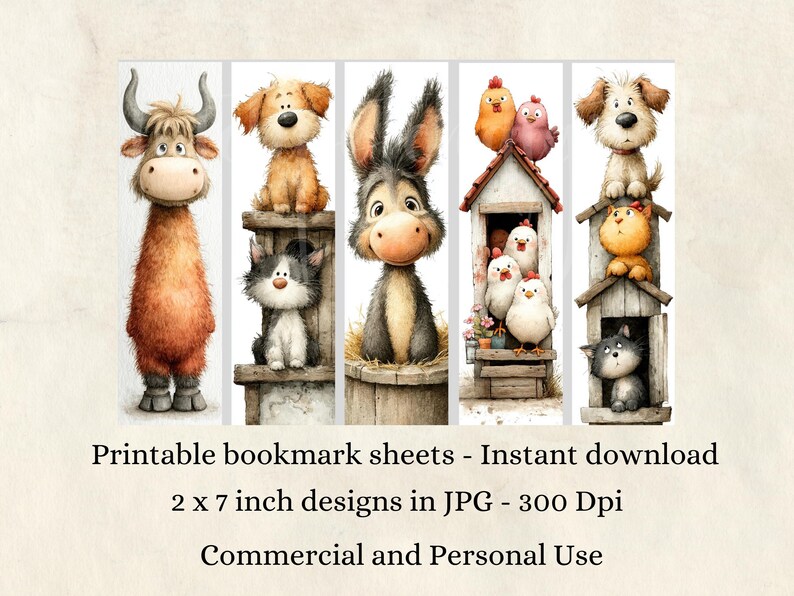 Funny Farm Animals Printable Bookmarks Digital Download - 20 JPG ...