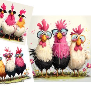 Image clipart 14 haute résolution de poulets drôles, aquarelle JPG, journalisation indésirable, scrapbooking, fabrication de cartes, téléchargement numérique, poulet original lunatique