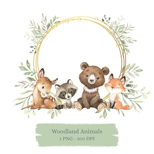 Woodland Animals PNG Watercolour Forest Animals Sublimation Design, Birthday Invitation Card making Digital Download Woodland Party Boy PNG