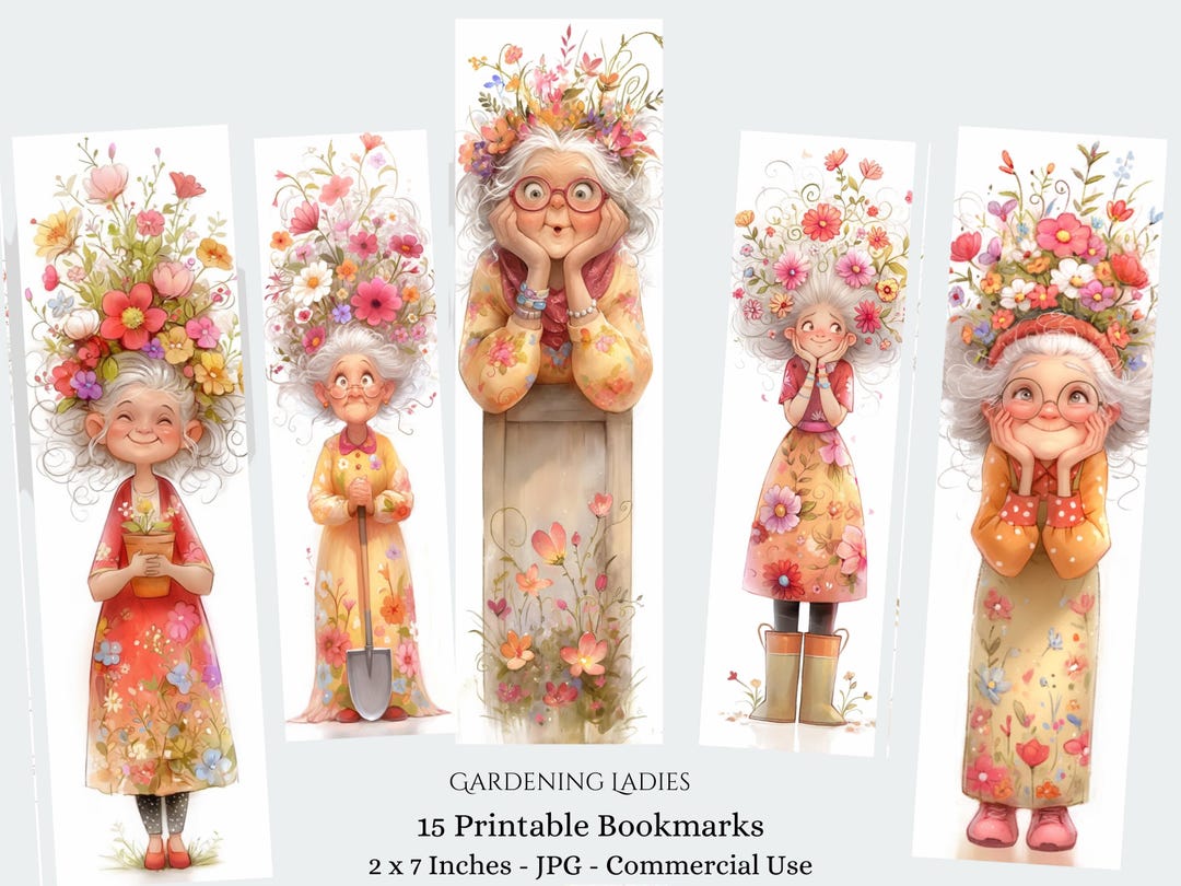 Floral Old Ladies Printable Bookmarks, Kids Craft 15 JPG Bookmarks ...
