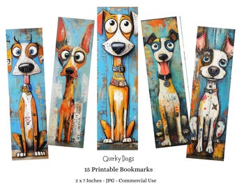 Marcapáginas de perro peculiar, manualidad divertida para niños (15 marcadores JPG, descarga digital)