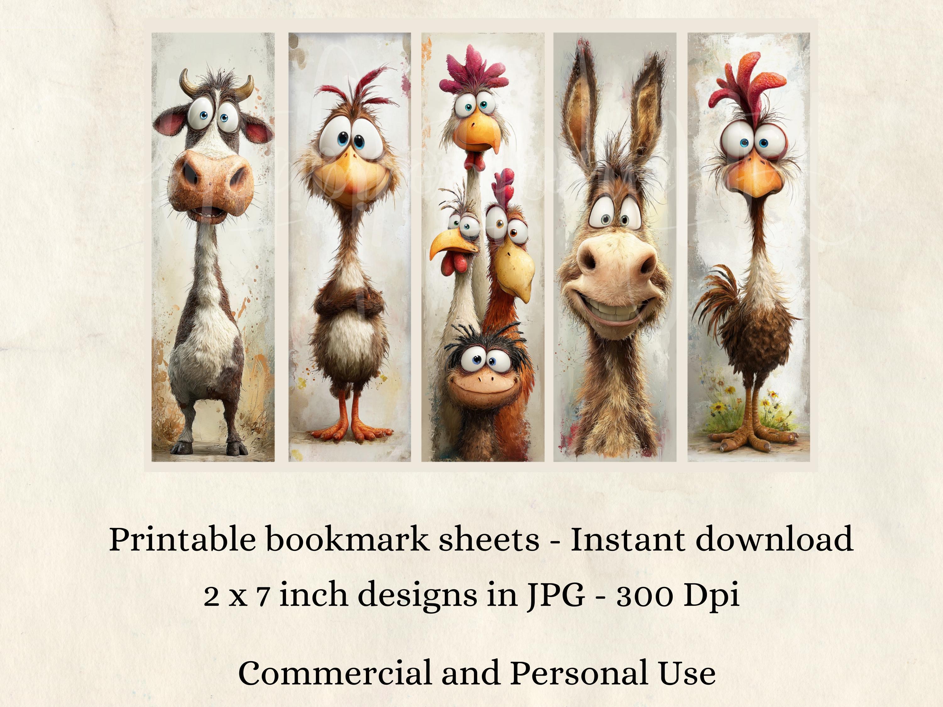 Farmyard Critters Printable Bookmarks Digital Download 15 JPG Quirky ...