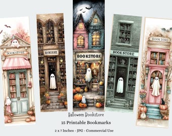Whimsical Halloween Bookstore Bookmarks, Printable Kids Craft 15 JPG Bookmarks Digital Download