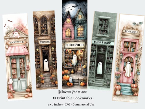 Whimsical Halloween Bookstore Bookmarks, Printable Kids Craft 15 JPG Bookmarks Digital Download