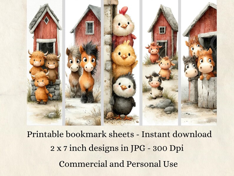 Funny Farm Animals Printable Bookmarks Digital Download - 20 JPG ...