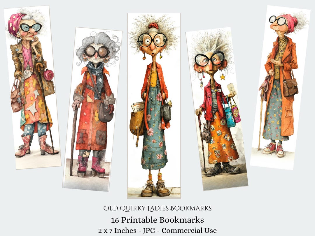 Quirky Old Ladies Printable Bookmarks 16 JPG Bookmarks Digital Download ...