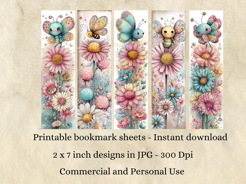 Butterfly & Bee Printable Bookmarks, Kids Craft - 20 JPG Bookmarks ...