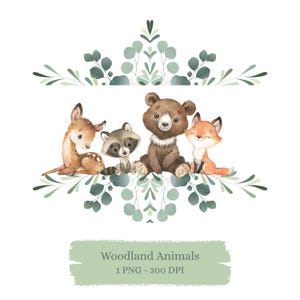 Woodland Animals PNG Watercolour Forest Animals Sublimation Design, Birthday Invitation Card making Digital Download Woodland Party Boy PNG