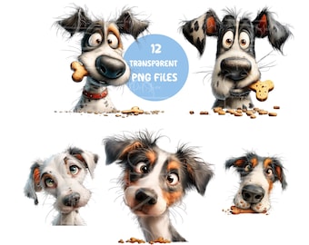 Quirky Dogs Clipart 12 Hi Res PNGs Scrapbooking Card Making Digital Download Funny Dogs