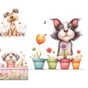 14 images clipart chiens originaux JPG aquarelles, journalisation indésirable, scrapbooking, fabrication de cartes, téléchargement numérique, drôles de chiens éphémères fantaisistes