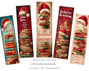 Christmas Bookmarks, Stacked Books, Holiday Reading Digital Download