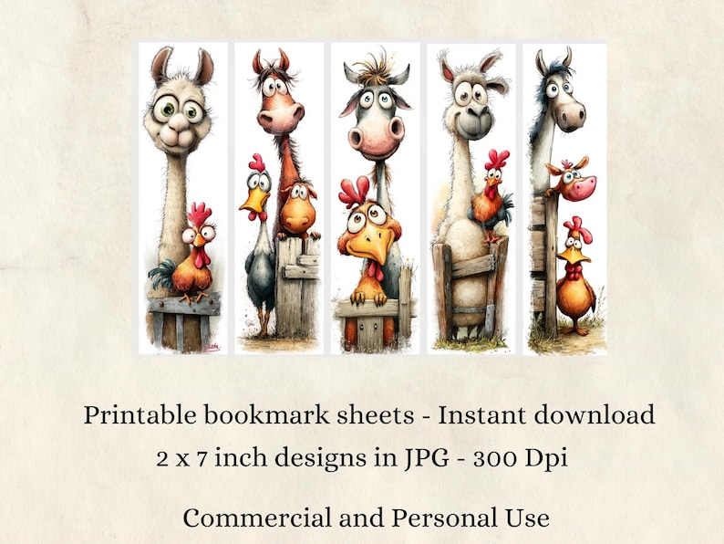 Funny Farm Animals Printable Bookmarks Digital Download - 20 JPG ...