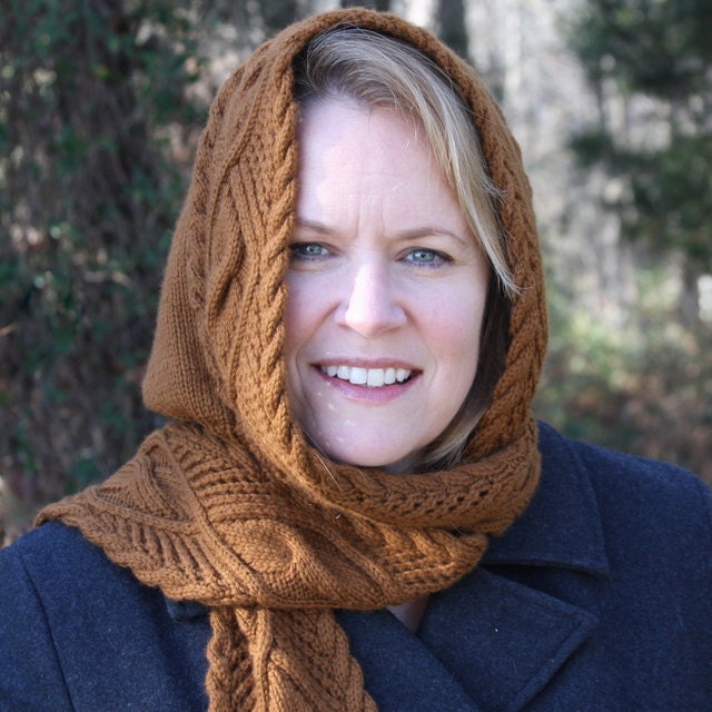 Lace & Cable Hooded Scarf Knit Pattern PDF - Etsy Canada