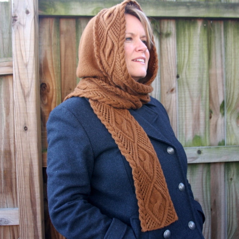 Lace & Cable Hooded Scarf Knit Pattern PDF image 3