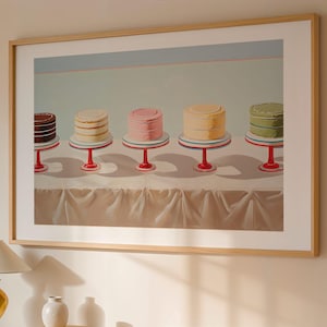 Colorful Dessert Art Print, Sweet Treats Wall Decor, Bakery Print for Kitchen, Cake Lover Gift, Cake-Inspired Home Art, Mid Century Modern