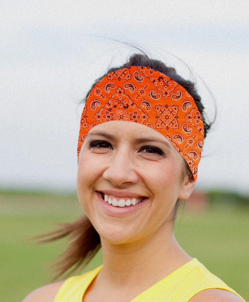 Orange Bandana Print Headband Spandex Headband Motorcycle - Etsy