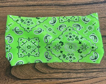 Bright Green Bandana Headband | Workout Headband | Fitness Headband | Spandex Headband |
