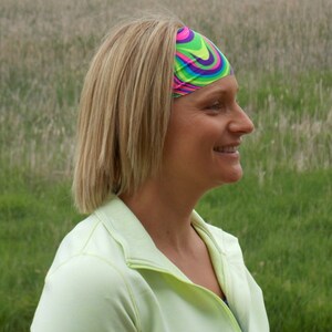 Performance Headband Workout Headband Fitness Headband Yoga Headband Neon Swirly image 3