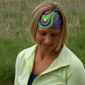 Performance Headband Workout Headband Fitness Headband Yoga Headband Neon Swirly image 4