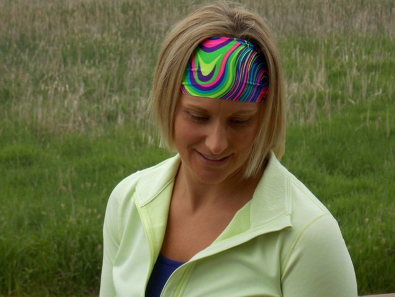 Performance Headband Workout Headband Fitness Headband Yoga Headband Neon Swirly image 4