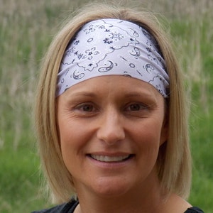 White bandana print headband | Spandex Headband | Motorcycle Headband | Workout Headband | Fitness Headband |