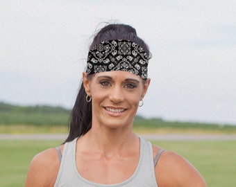 Performance Headband |Workout Headband | Fitness Headband | Yoga Headband | Black Bandana Print