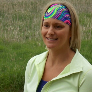 Performance Headband Workout Headband Fitness Headband Yoga Headband Neon Swirly image 1