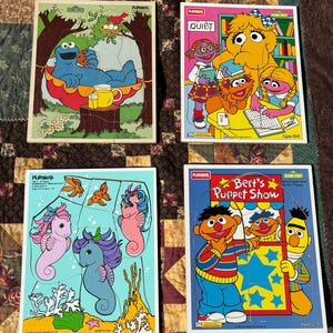 Vintage Playskool Frame Tray Puzzles | 80s - 90s Nostalgia Toy Kids Puzzle | Choose from Sesame Street and Hasbro My Little Pony Designs