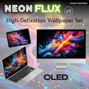 Colorful Abstract Wallpaper Pack, Neon Minimalist Multicolor, OLED 2K and 4K, for PC MacBook iMac Mac Linux Windows 11 Wallpaper Bundle