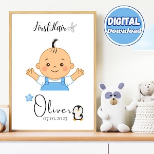 Personalisierter Baby haarschnitt Memory Rahmen Erste Locke Digitales Andenken für Baby Buch oder Kinderzimmer Baby Meilenstein druckbares Geschenk für neue Eltern