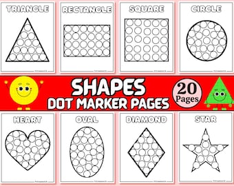 Learning Shapes, Do a Dot Printable for Kids, 20 Shapes Dot Marker, Activities for Kids, Preschool Worksheet, Shape Recognize, Dot Dauber