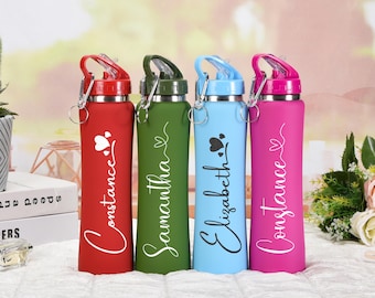 Personalisierte Wasserflasche, benutzerdefinierte Wasserflasche, personalisierte Geschenke für sie, gravierte Wasserflasche & Strohdeckel - isolierte Name Sportflasche