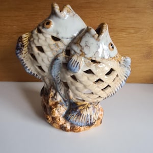 Vintage art studio pottery, fish tealight holder
