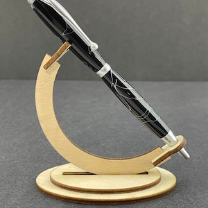 Hand turned ballpoint pen, Black acrylic with White Swirl