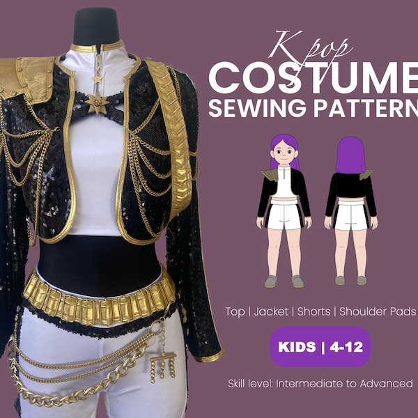 Kids' Cosplay Sewing Pattern | K-Pop Inspired | Top, Shorts, Jacket & Shoulder Piece | PDF Digital Download