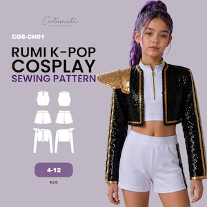 Rumi Kids Cosplay naaipatroon | K-Pop geïnspireerd | Top, shorts, jasje en schouderstuk | PDF digitale download