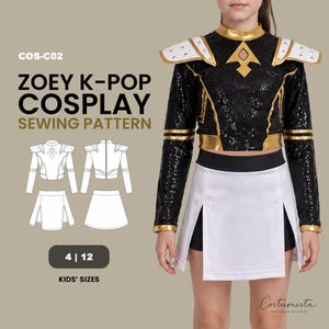 Zoey Cosplay Sewing Pattern Kids | KPop Demon Hunters Costume Pattern | Jacket Skort Shoulder Armor | Sizes 4–12 | Letter + A0 |