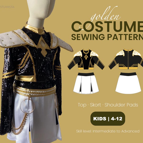 Kids Costume PDF Sewing Pattern | K-pop inspired | Top + Skort + Shoulder Pads | Sizes 4–12 | Letter + A0 | EN/EN Instructions