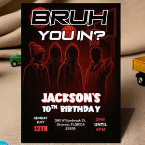Invitation d'anniversaire de basket-ball pour garçons | Modèle de toile modifiable | Sweat à capuche personnalisé pour 10e anniversaire | Téléchargement numérique instantané