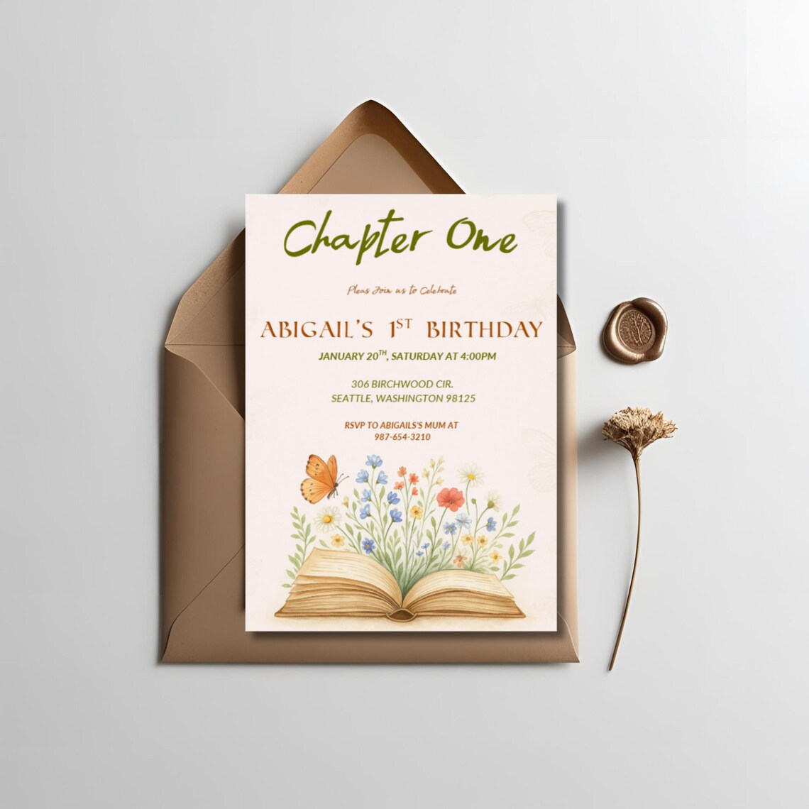 Chapter One 1st Birthday Invitation | Storybook Floral Editable Canva ...